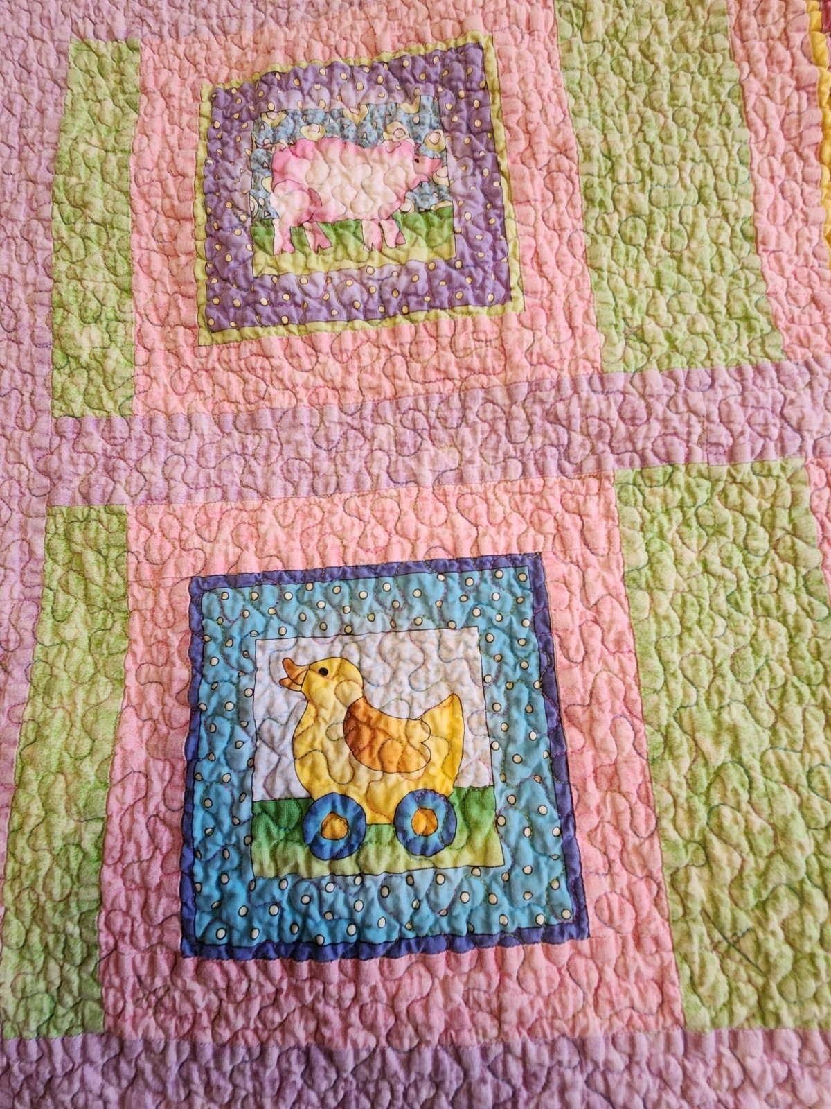 Crib Patchwork Quilted Cotton Animal Theme Pink Green Purple 3 ft x 5 ft gallery