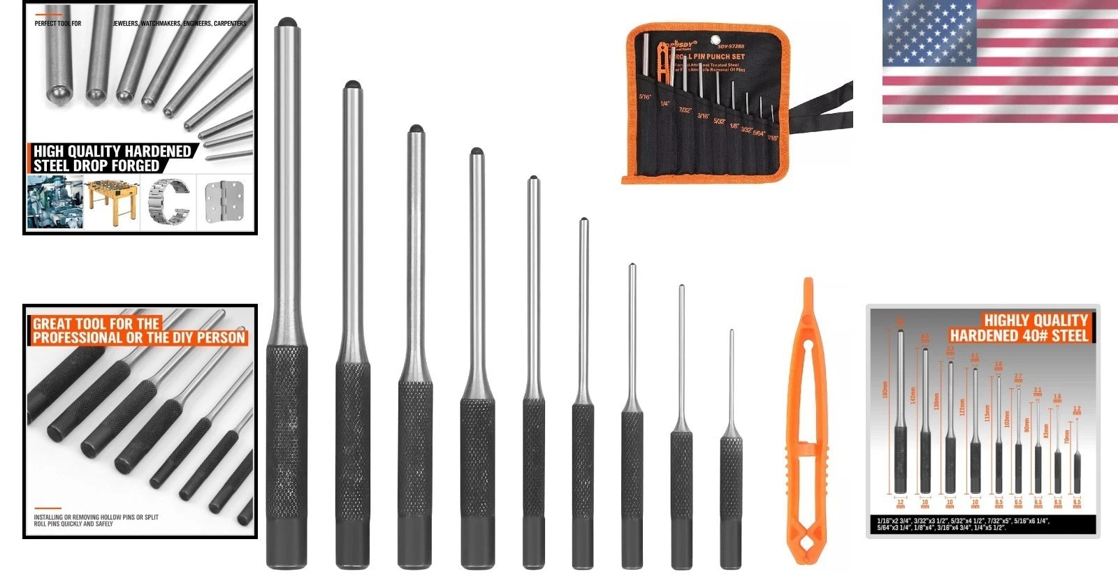 Versatile Hand-Powered Roll Pin Punch Set – 9 Sizes for Automotive & Jewelry gallery