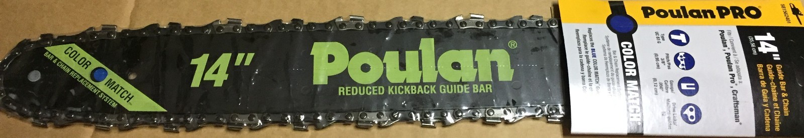 POULAN OEM 14" PREMIUM BAR & CHAIN COMBO 3/8 LP .050 52 HUSQVARNA CRAFTSMAN ECHO gallery