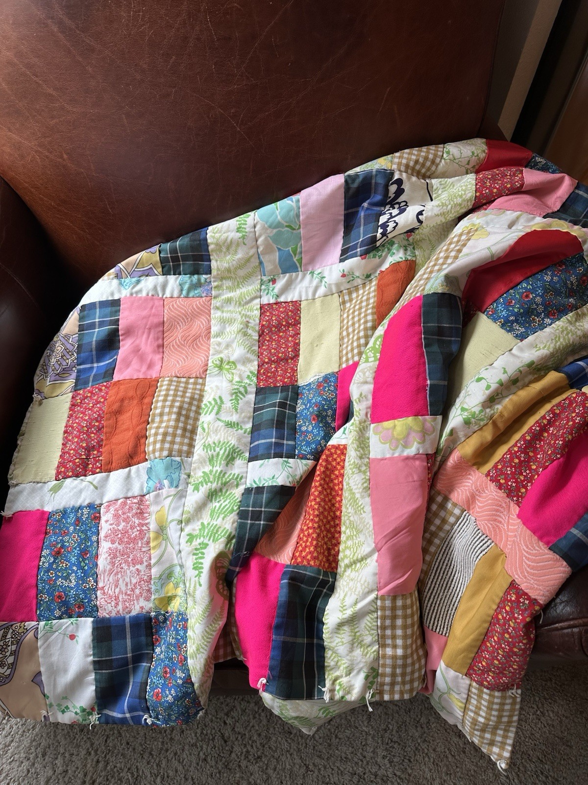 Crib Quilted Patchwork Quilt Multicolor Cotton/Polyester 48x60 Vintage gallery
