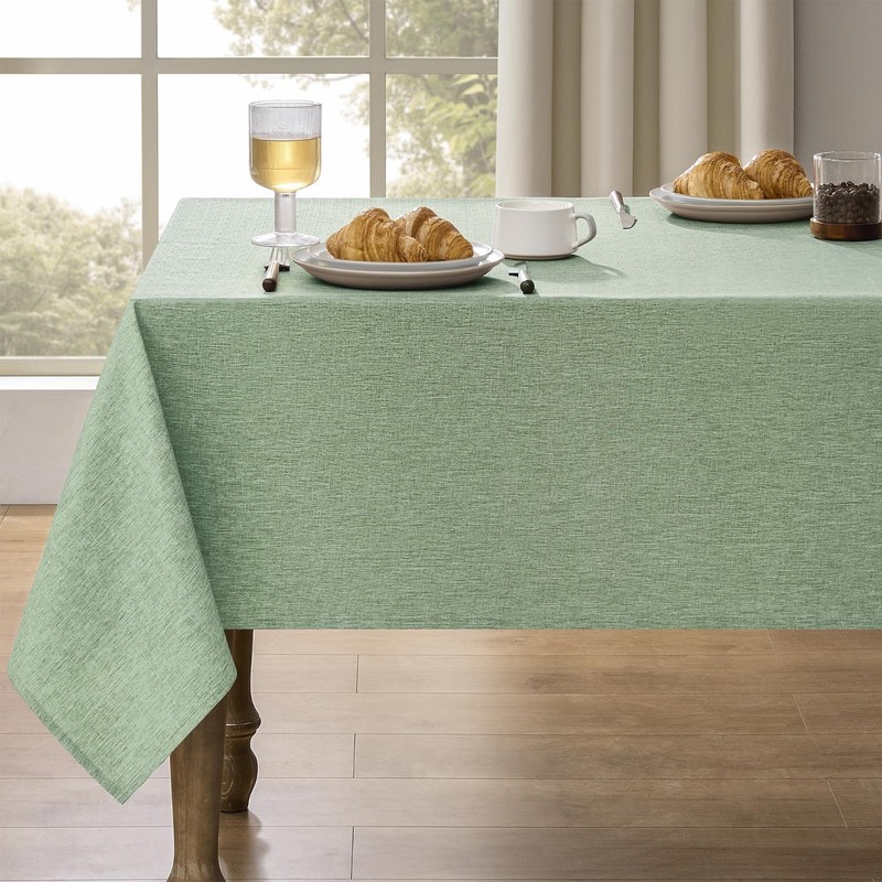 Waterproof Rectangular Tablecloth - Faux Linen, Washable, Farmhouse Style, 52x70 gallery