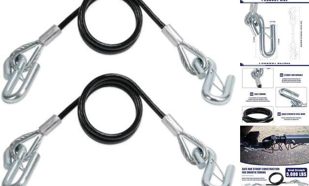 48" Trailer Safety Cables,elf-Coiling 48 inches (Length only) 48"-5/16"D-Black