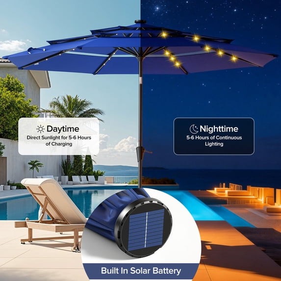 Gianna 10 FT 3-Layer Solar Patio Umbrella, 32 LED Lights Market Umbrella gallery