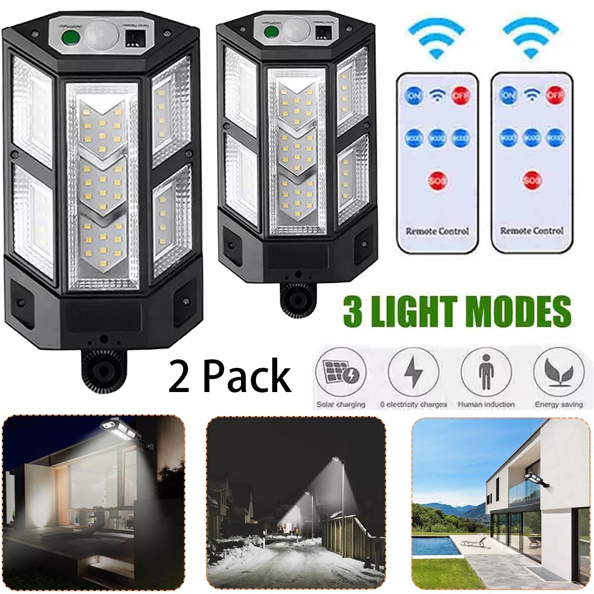 2 pcs 43 LED Solar Flood Light Auto On/Off Dusk to Dawn with Remote Control gallery
