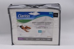 Claritin Ultimate Sheet Set – Soft Cotton Sateen – Twin Size – White – 3 PIECE