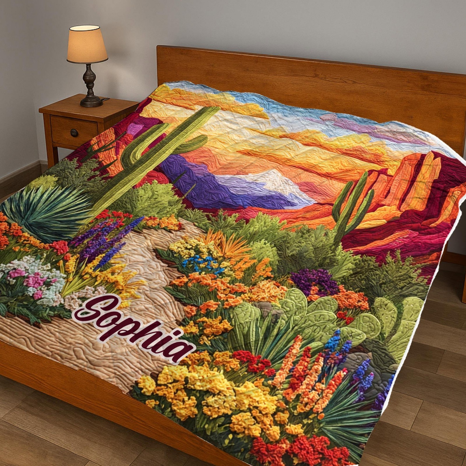 Custom Desert Landscape Quilt Blanket Cactus Sunset Throw Cozy Gift Idea Soft gallery
