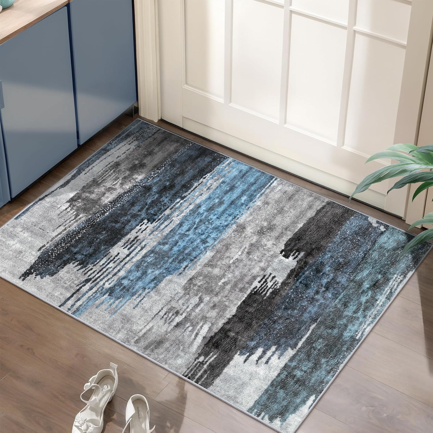 Modern Abstract Area Rug 2X3 Washable Small Entryway Rug, Non-Slip Low Pile Thro gallery