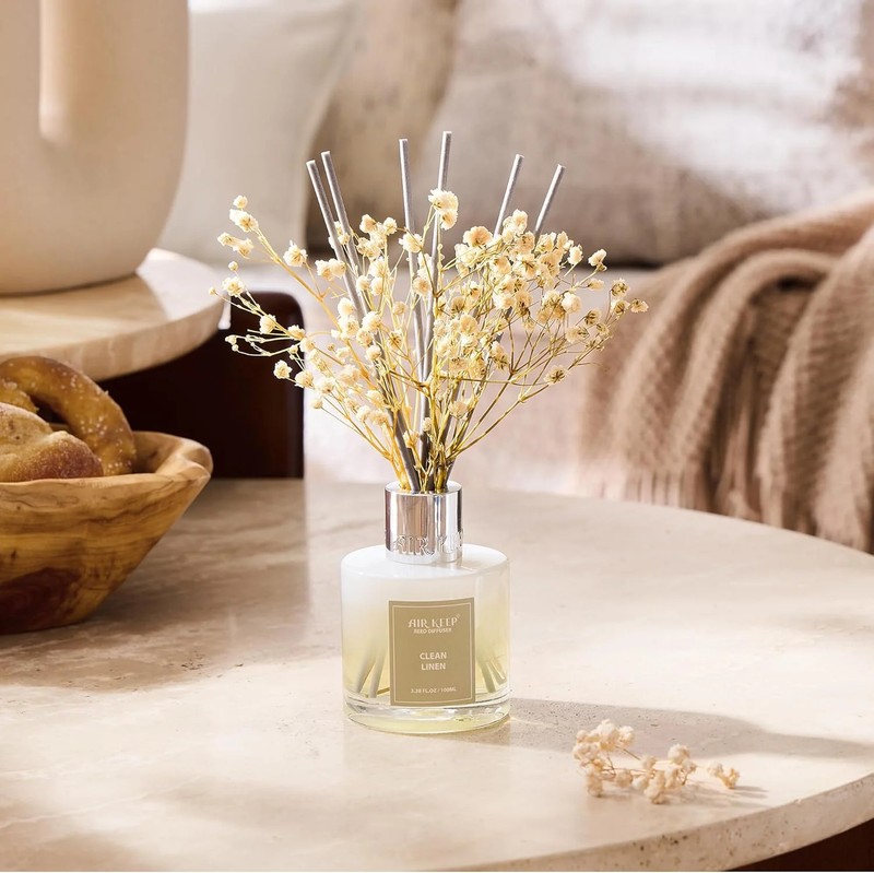 Airkeep Reed Diffuser Set,3.38 fl oz (100 ml) - Clean Linen Oil Diffusers with 8 gallery