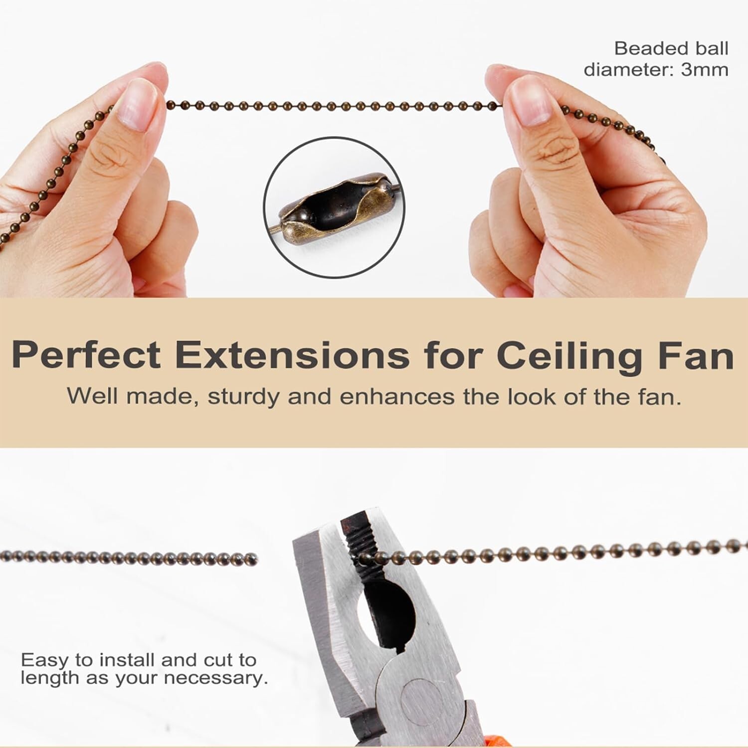 2 or 4 Bronzed Ceiling Fan Pull Chain Extension 12 Inches Classic Drop Shaped gallery
