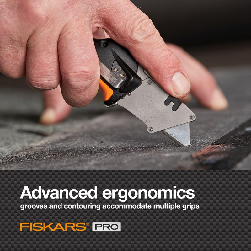Fiskars Pro Retractable Folding Utility Knife, Box Cutter with Long-Lasting Carb gallery