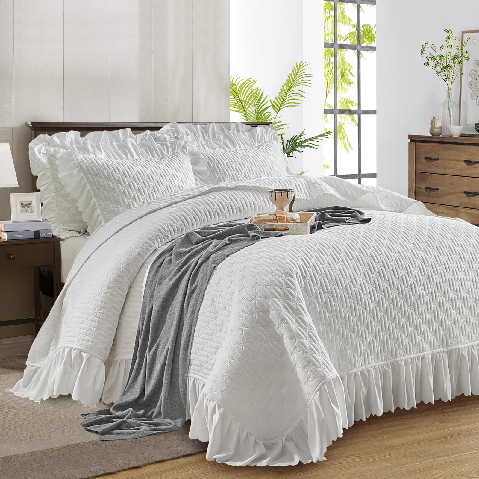 Quilt Bedding Set Twin Size 68 * 86in - 2 Pieces Solid Shabby Chic Farmhouse ... gallery