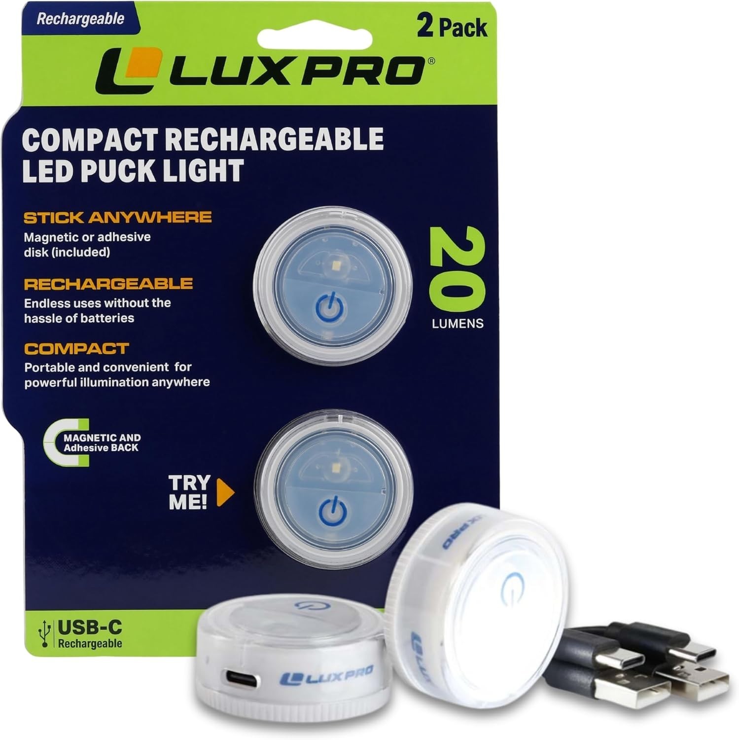 LUXPRO Waterproof Micro LED Rechargeable Puck Lights - Mini Puck Lights - 2 Pack gallery
