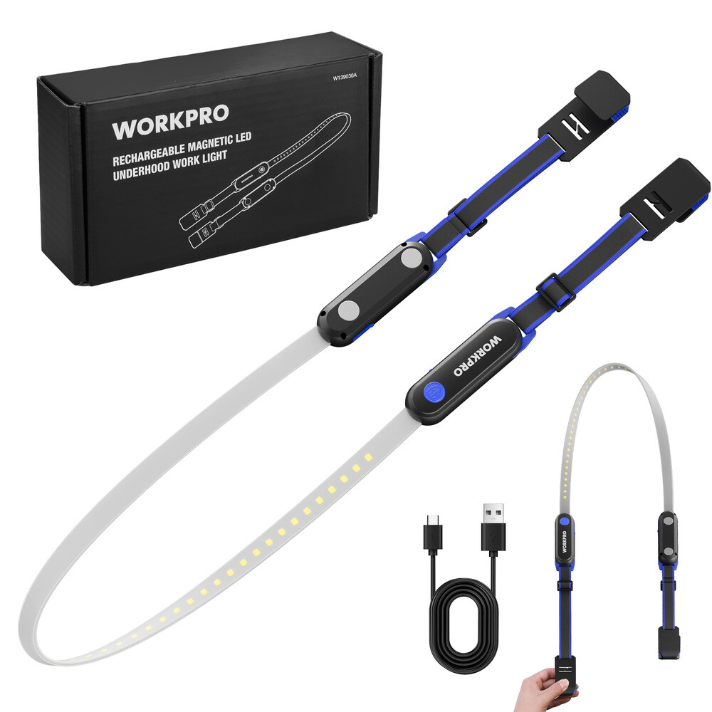 WORKPRO 200LM RechargeableUnderhood LED Work Light 25" Magnetic Long Light Bars gallery