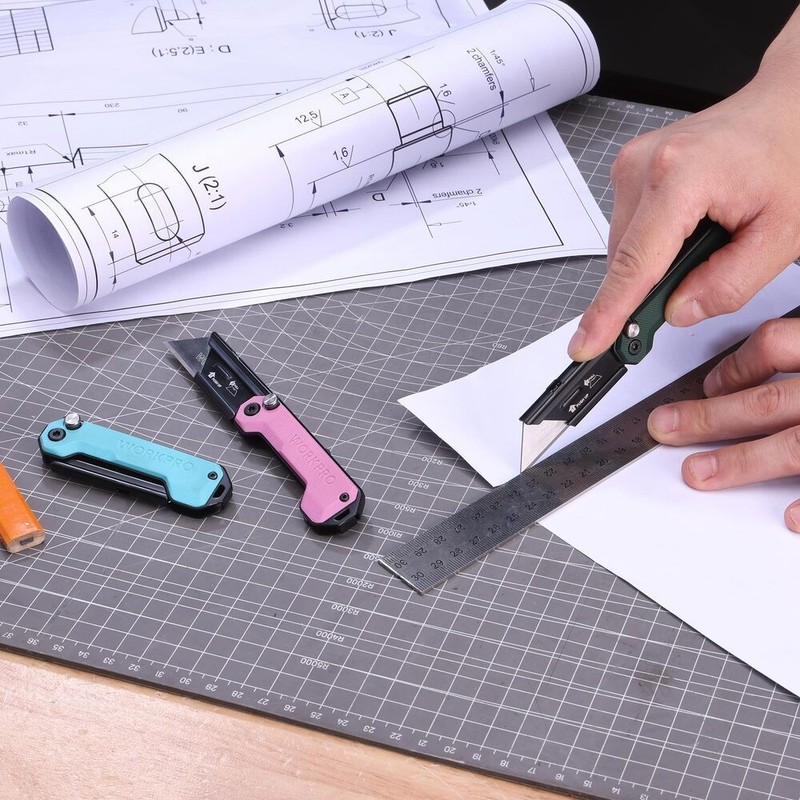 WORKPRO 3-Pack Folding Utility Knife Compact EDC Box Cutter with G10 Handle USA gallery