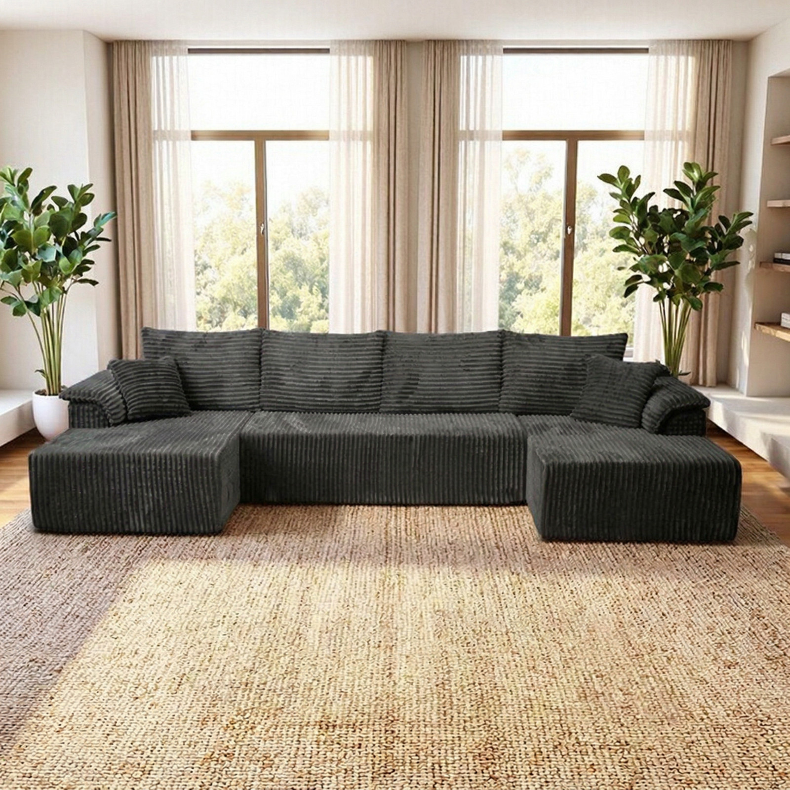132'' Modular Boneless Couches Sofa Cloud Couch U-Shaped Sectional Sofa 4 Seater gallery