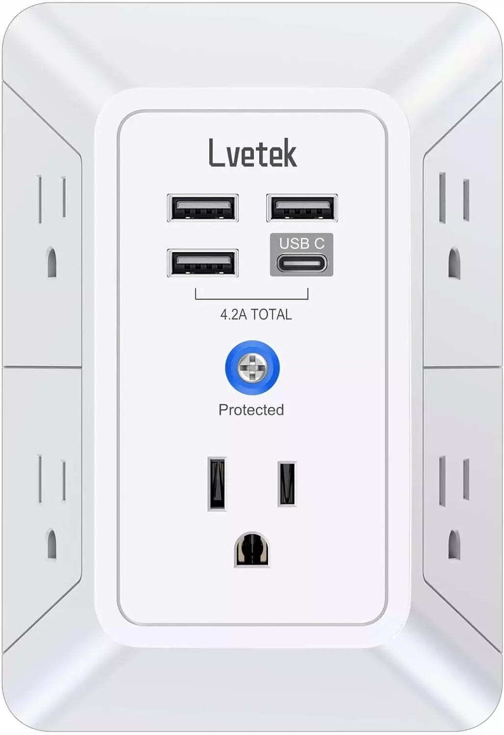 5 Outlet Extender Multi Plug Wall Outlets with 4 USB Charging Ports (1 USB C Out gallery