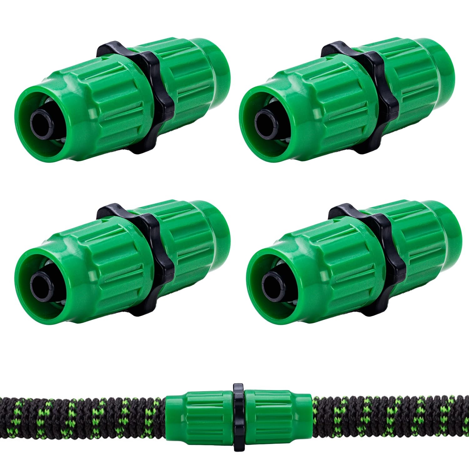 4 Sets Expandable Garden Hose Repair Kit - Universal Dual-Channel Green gallery