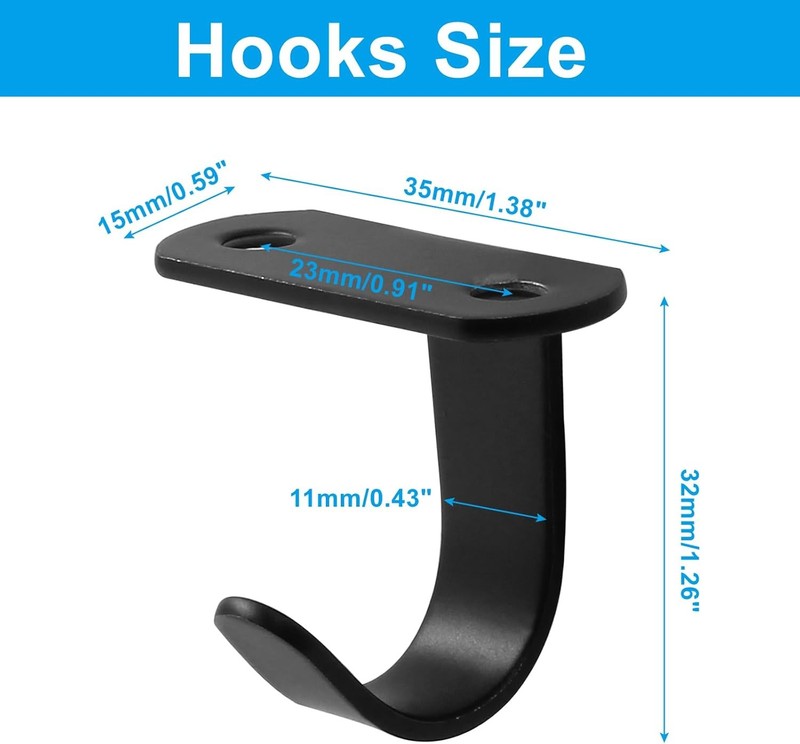 6 Pack Black Screw Mounted Ceiling Hooks, Heavy Duty Under-Shelf Coat Hook, gallery