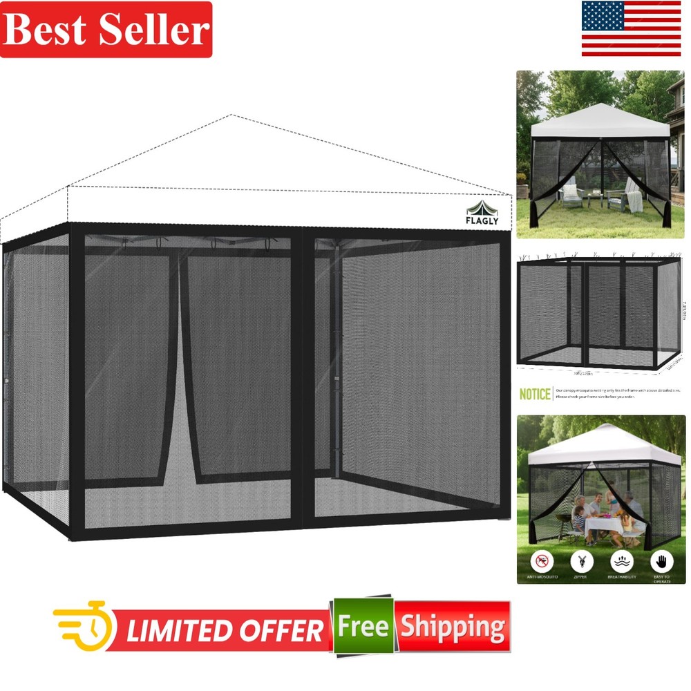 Universal 10x10 ft Bug Screen Tent with Zipper Doors for Camping & Backyard Use