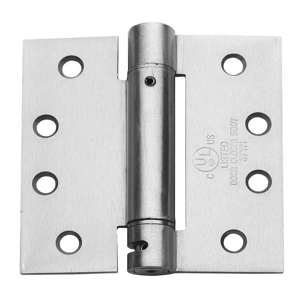 4 In. X 4 In. Brushed Chrome Full Mortise Spring Squared Hinge with Non-Removabl gallery