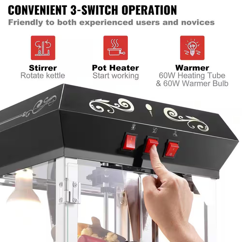Popcorn Maker, 850 W Popcorn Popper Machine, 8 Oz. Kettle Makes 48-Cups per Batc gallery