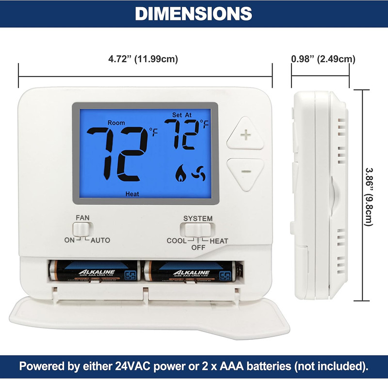 Non-Programmable Digital Thermostat for Home, up to 1 Heat/1 Cool with Large LCD gallery