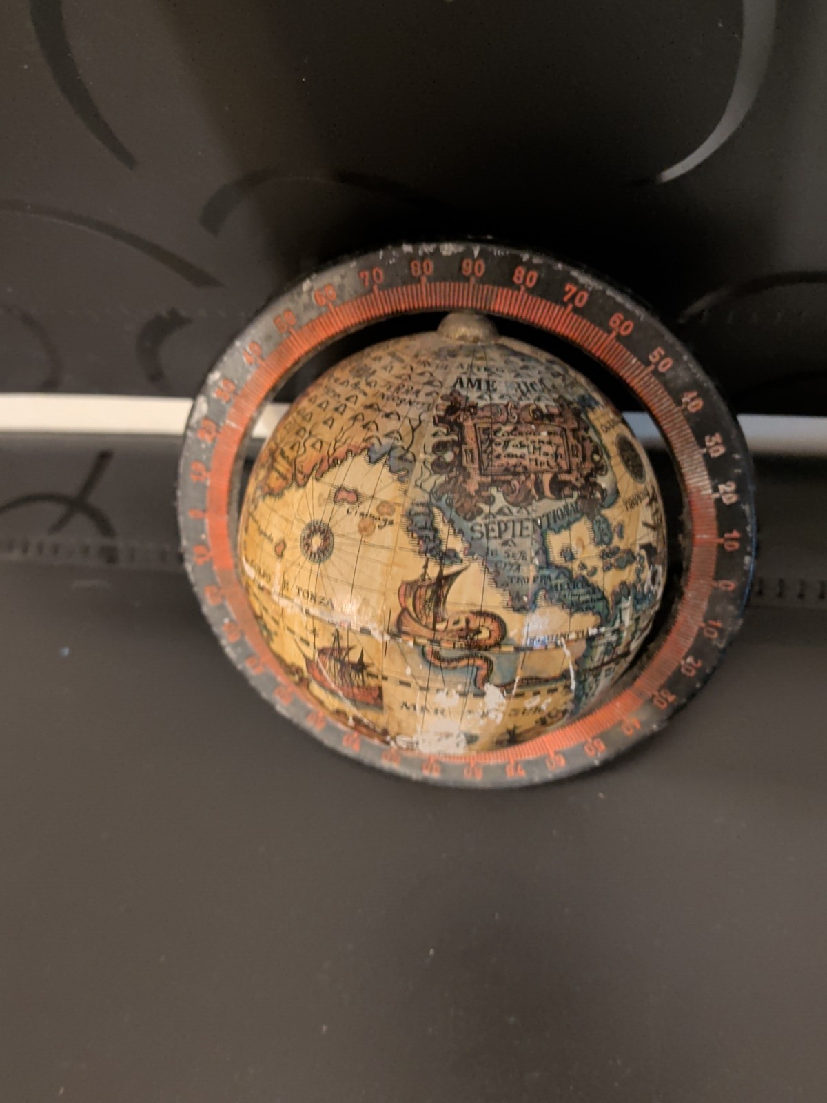 TARTARIAN Vintage Globe Rotating Multicolor Zodiac Base Antique Finish Missing gallery