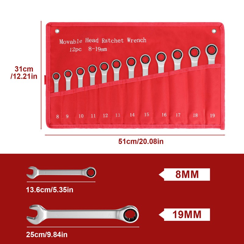 12Pc 8-19mm Metric Fixed Head Ratcheting Wrench Combination Spanner Tool Set gallery