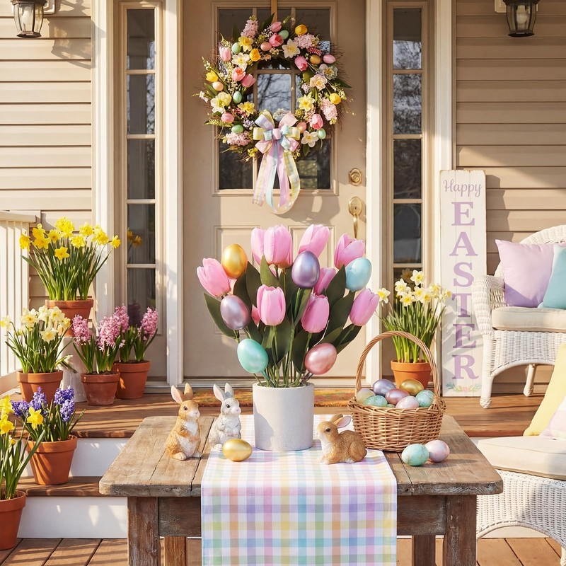 Easter Decoration Artificial Easter Tulip and Egg in Pot 12" Tall Potted Spri... gallery