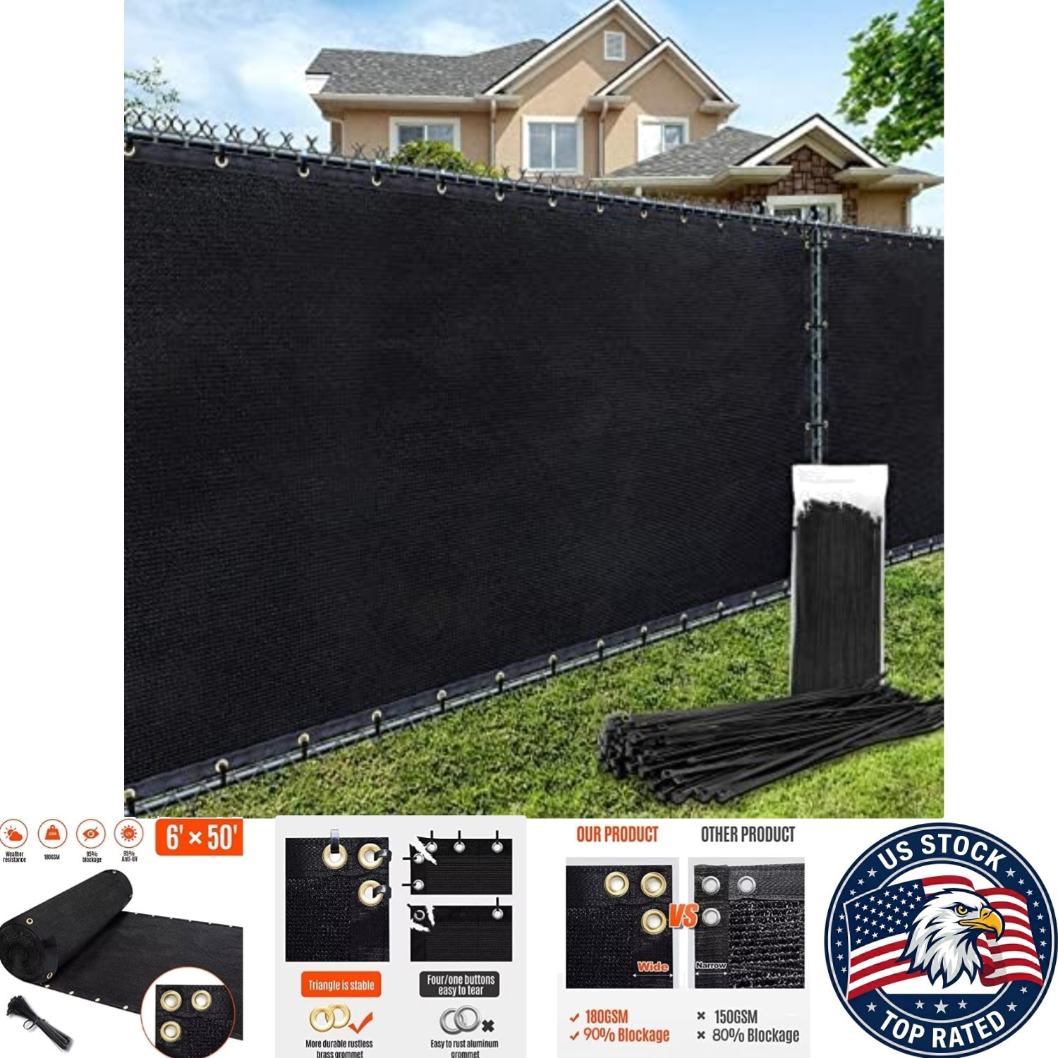 Heavy Duty 180GSM Black Privacy Screen - 6ft x 50ft for Peaceful Outdoor Living gallery