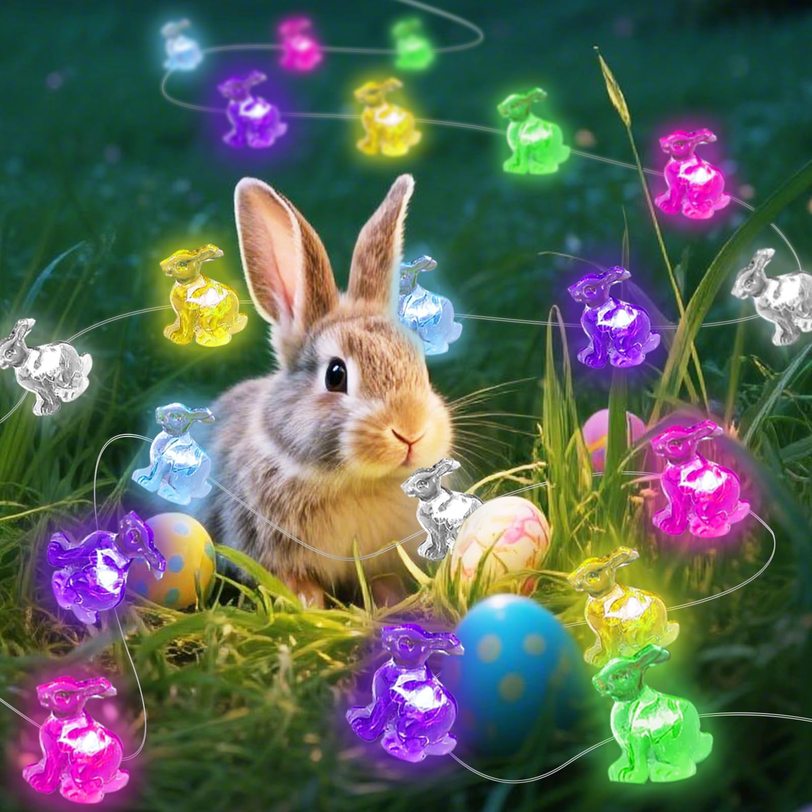 Easter Bunny String Lights, 16 ft 50 LED Spring Rabbit Lights for Lawns Garde... gallery