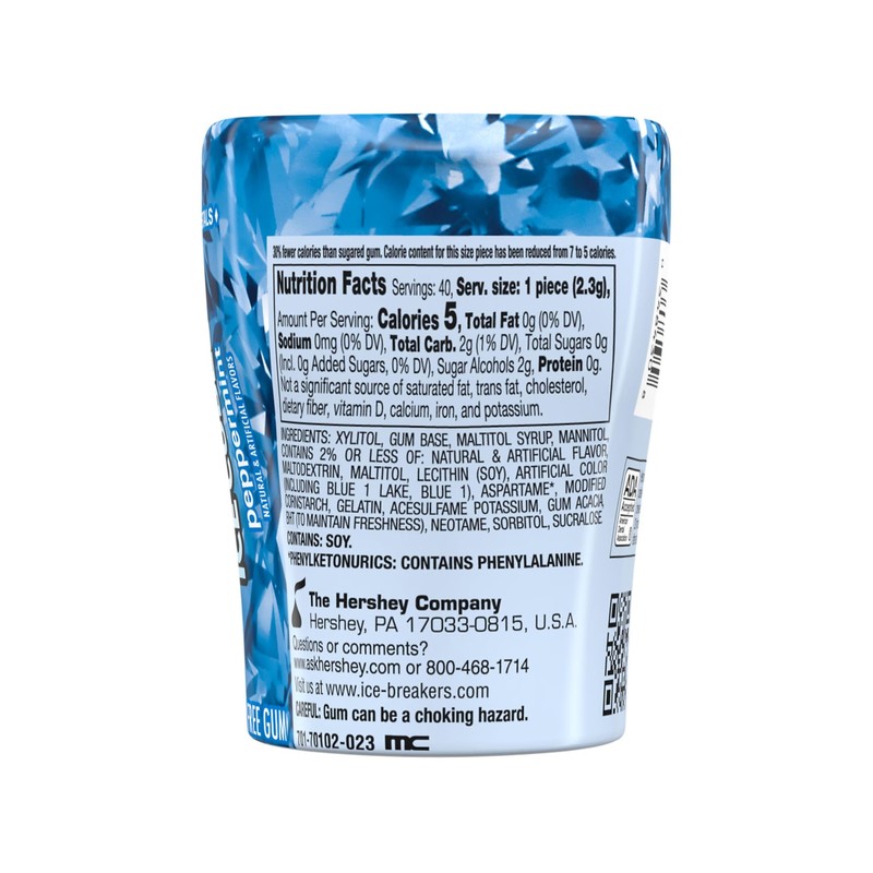 ICE BREAKERS Ice Cubes Peppermint Sugar Free Chewing Gum Bottle, 3.24 oz (40 gallery