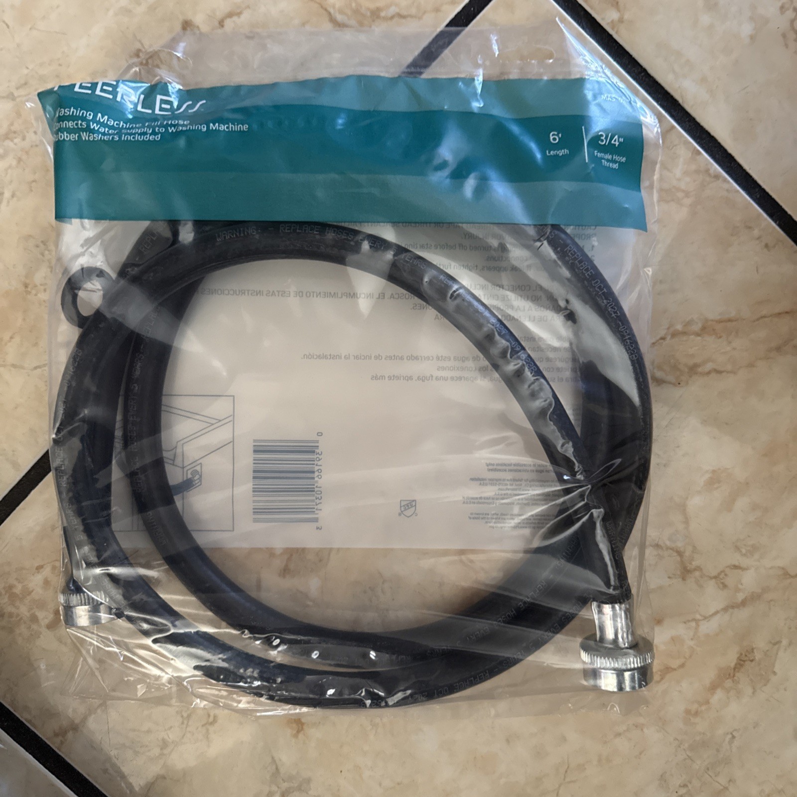 4-Peerless Washing Machine Fill Hose 6 Ft Long 3/4" Female Hose Thread Sealed gallery
