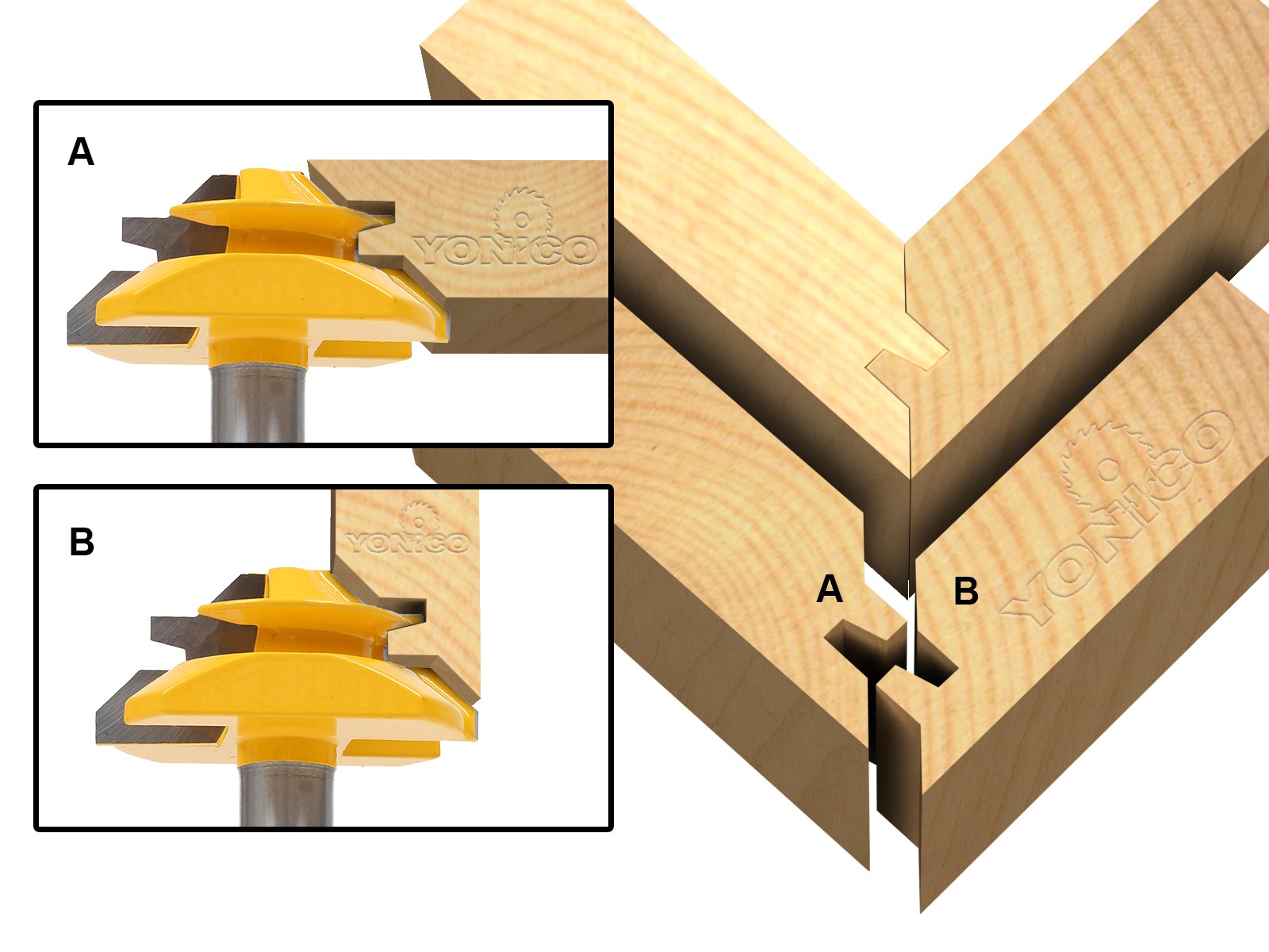 45 Degree - Up to 1" Stock Lock Miter Router Bit - 1/2" Shank - Yonico 15122 gallery