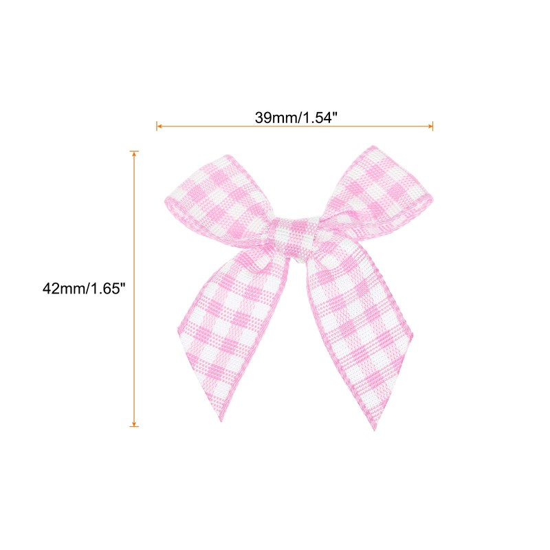 10Pcs Mini Gingham Ribbon Bow 1.5" Checkered Fabric Satin Pink and White gallery