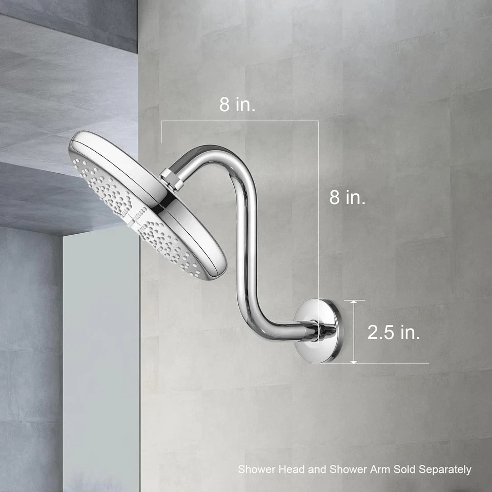 Shower Head Extension Arm 8 In, S Shaped Shower Arm with Flange High Rise Goose gallery