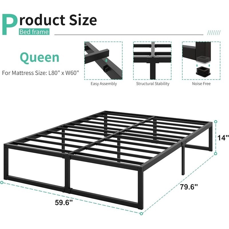 Sturdy Metal Bed Frame Easy Assembly Squeak Resistant Noise Free Support New gallery
