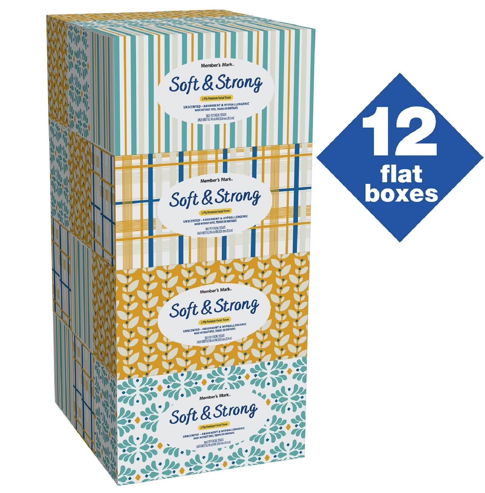 Member’s Mark Soft & Strong 2-Ply Premium Facial Tissues 12 Flat Boxes, 160 tiss gallery