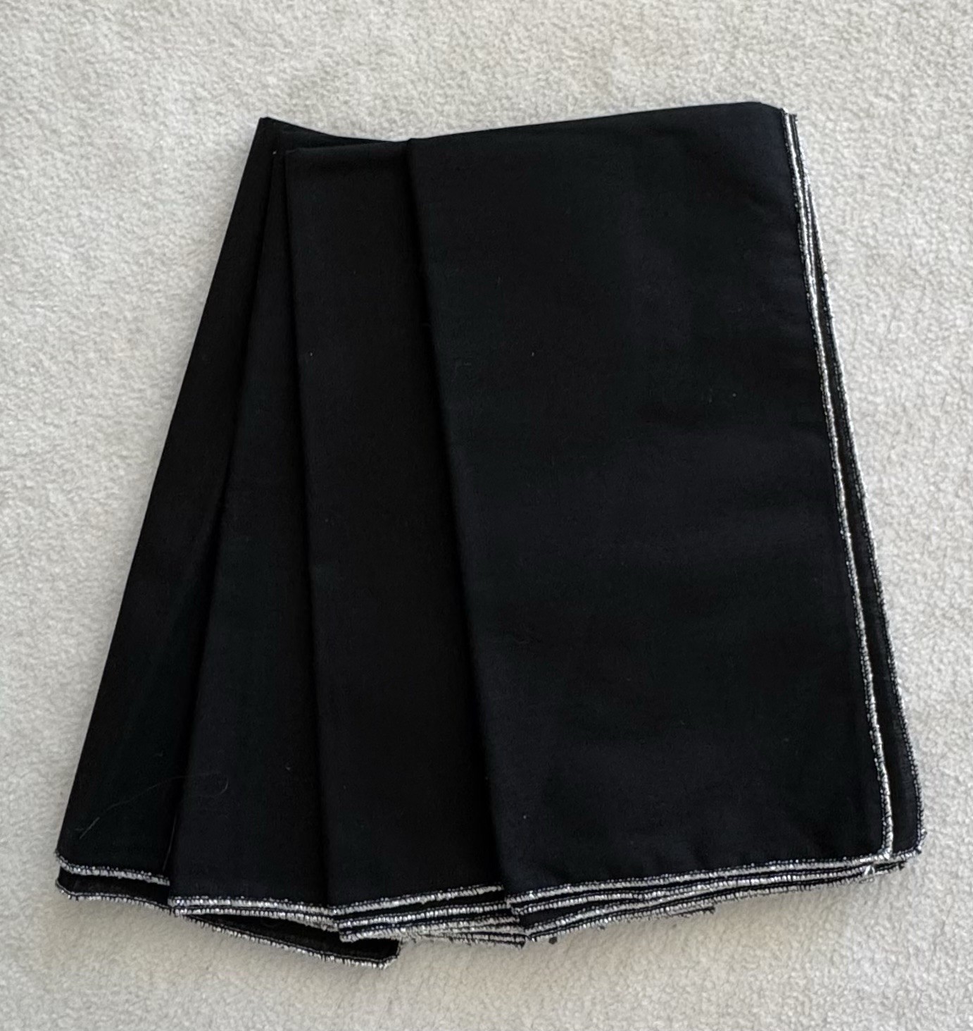 Black Silver Metallic Embroidered Edge Cotton Dinner Napkins Set 4 Table Linen gallery