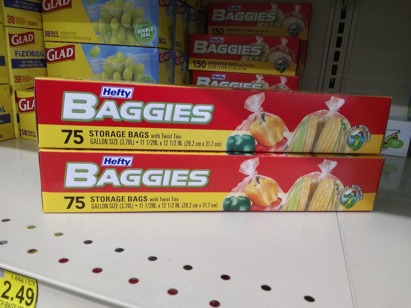2 LOT Hefty Baggies Food Storage Gallon Size Bags 75 Count + Twist off Ties gallery