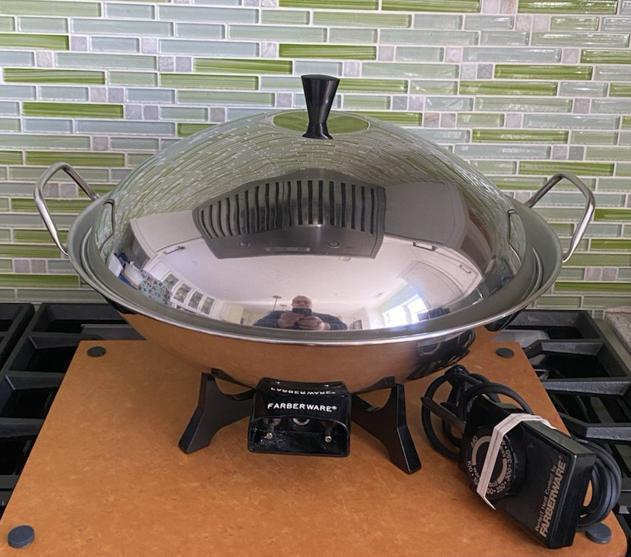 VTG FARBERWARE Electric Wok Model 303 Stainless Steel 14" with Rack Made in USA!