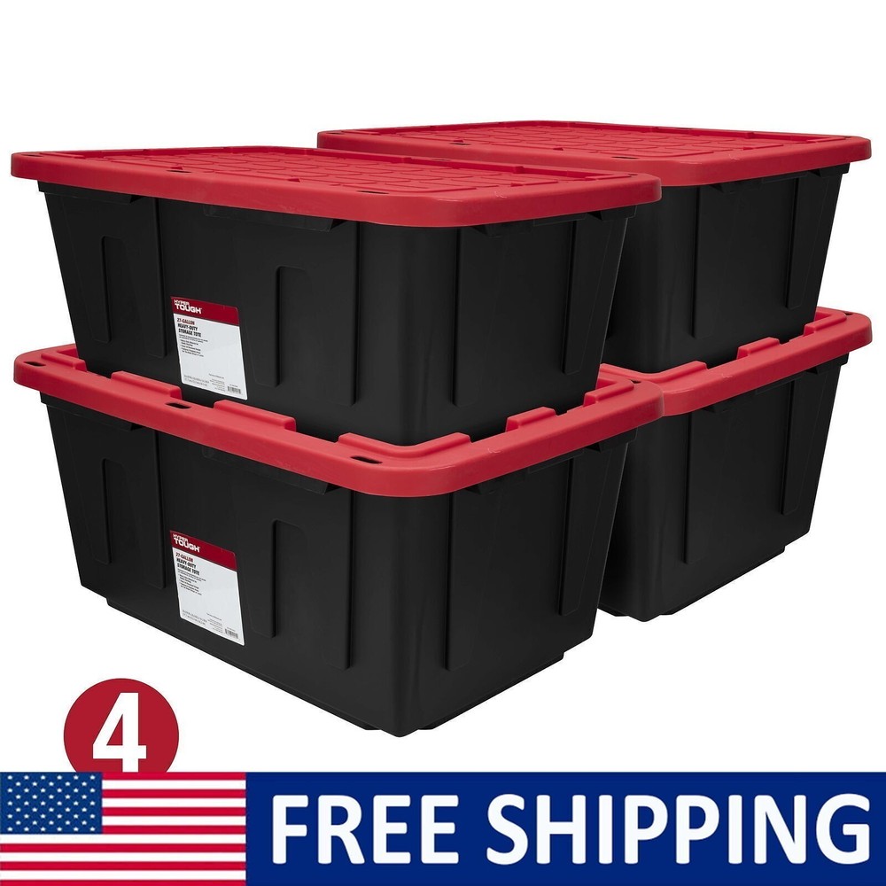 27 Gal Plastic Storage Stackable Basements Snap Lid Organizing Sundries 4 Pc New