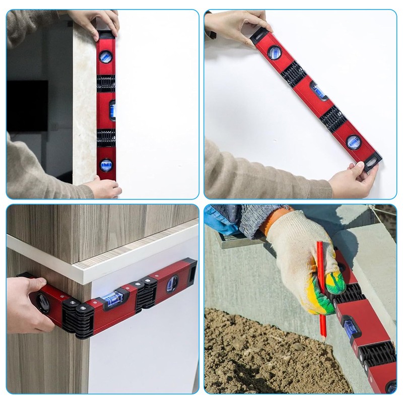 16.9" Aluminum Folding Level Multi Angle Magnetic Tool for Stairs Pipes Corner gallery