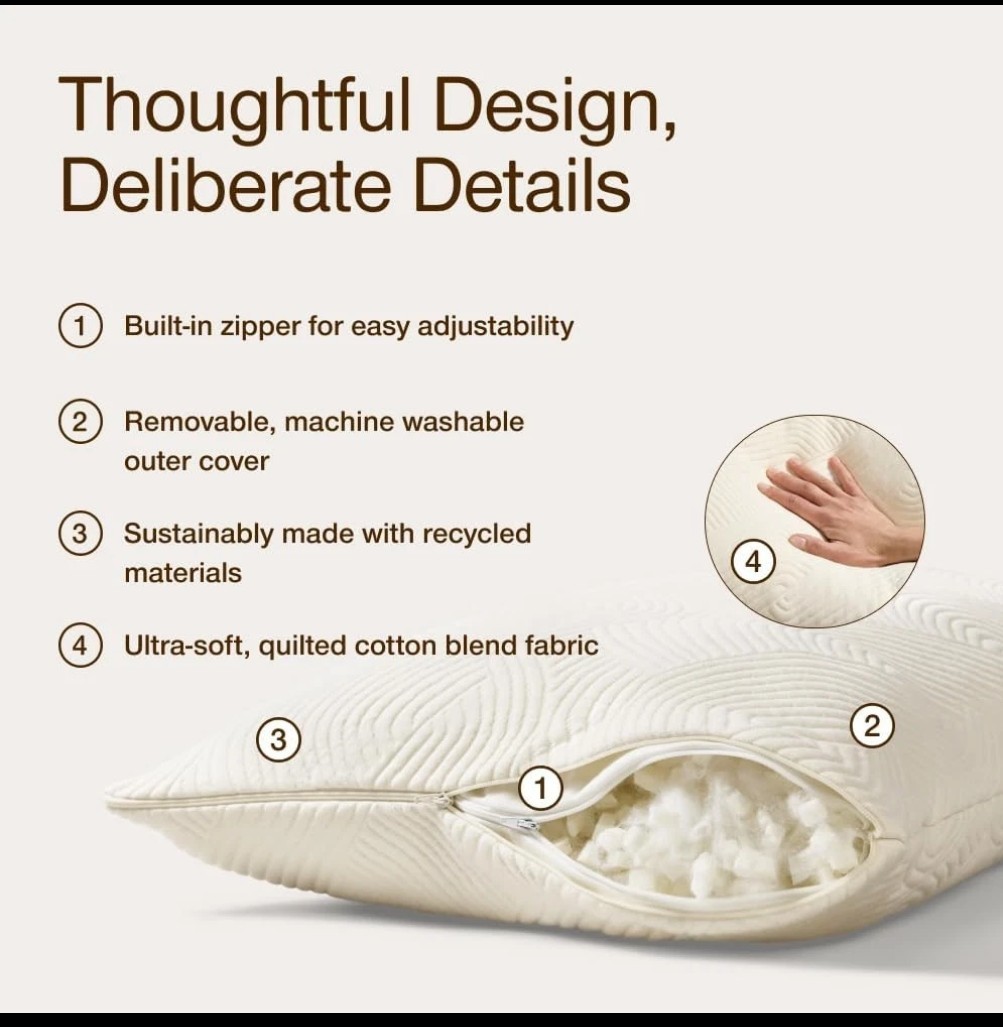 Coop Home Goods Adjustable Latex Pillow Queen, Talalay Latex & Microfiber Fill, gallery