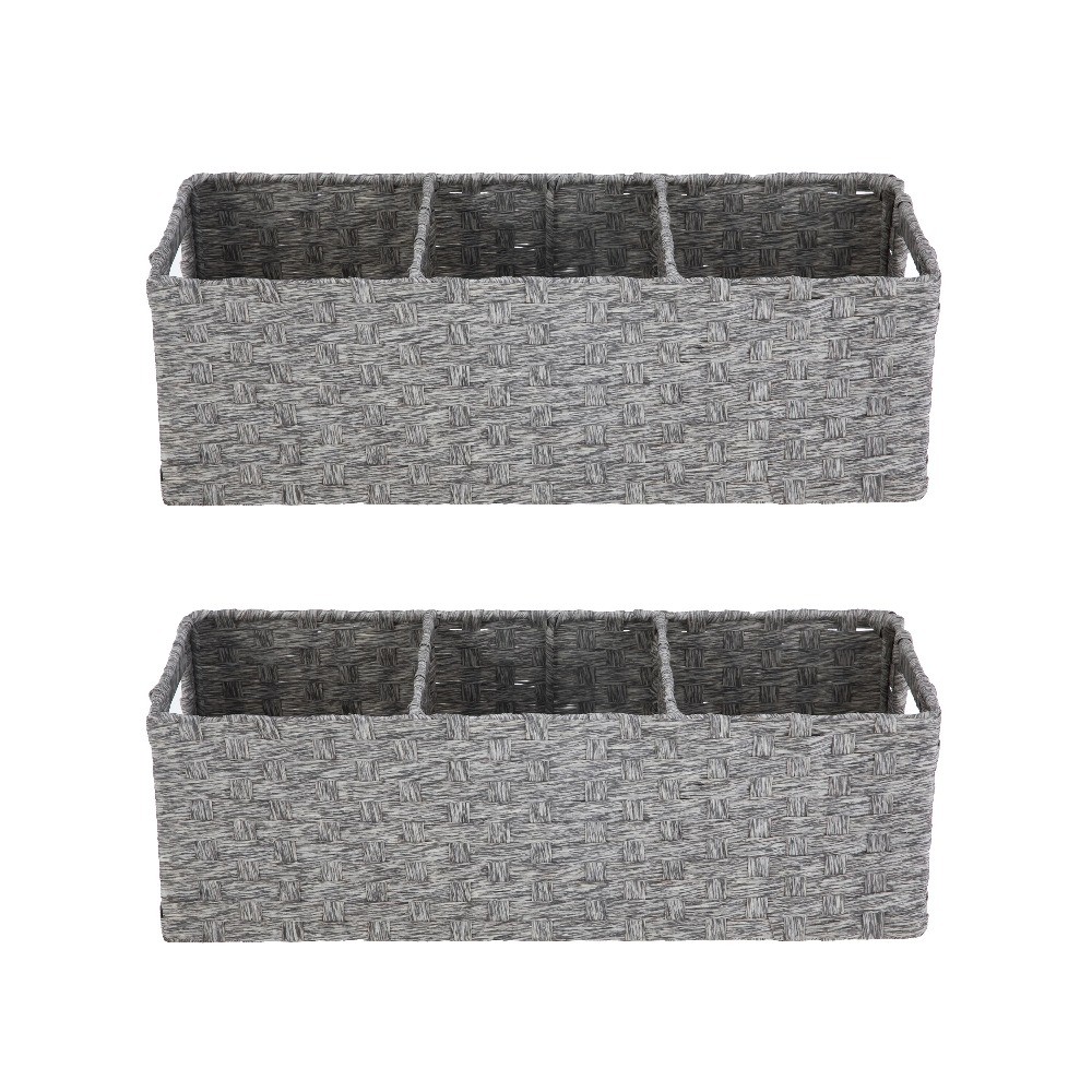 3-Compartment Storage Basket Set With Handles, Set of 2 gallery
