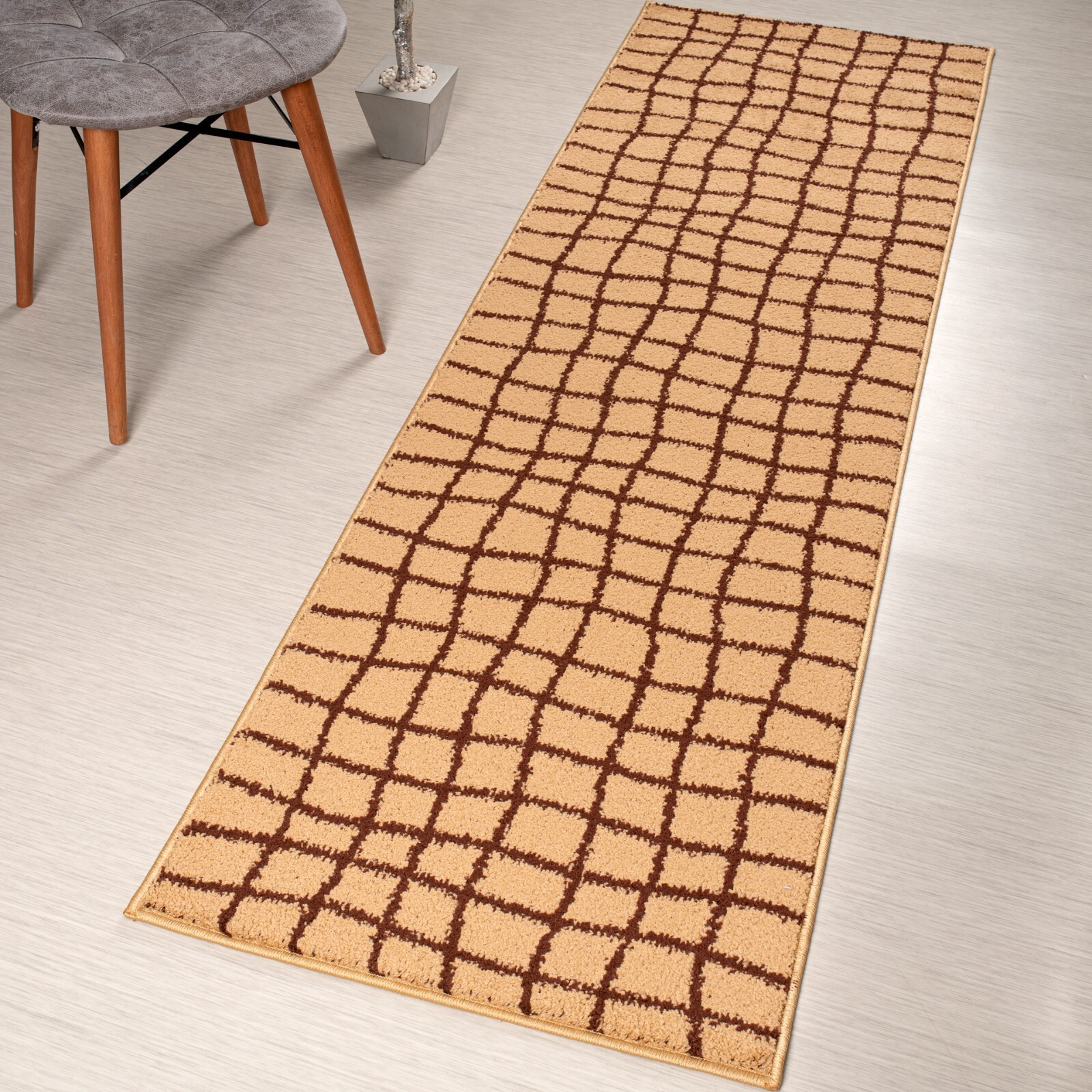 Custom Length Stair Hallway Runner Rug Non Slip Backing, Striped Beige gallery