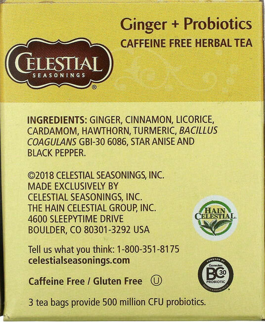 Celestial Seasonings Ginger + Probiotics Herbal Tea - 20 tea bags gallery