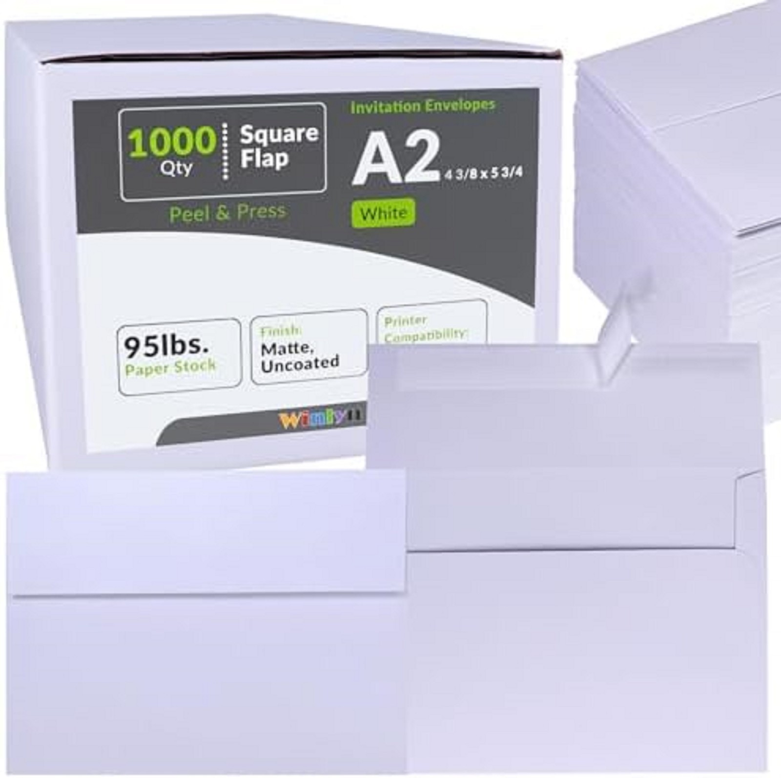 Winlyn 1000 Pcs Bulk A2 Invitation Envelopes in 1000 pcs white, White gallery