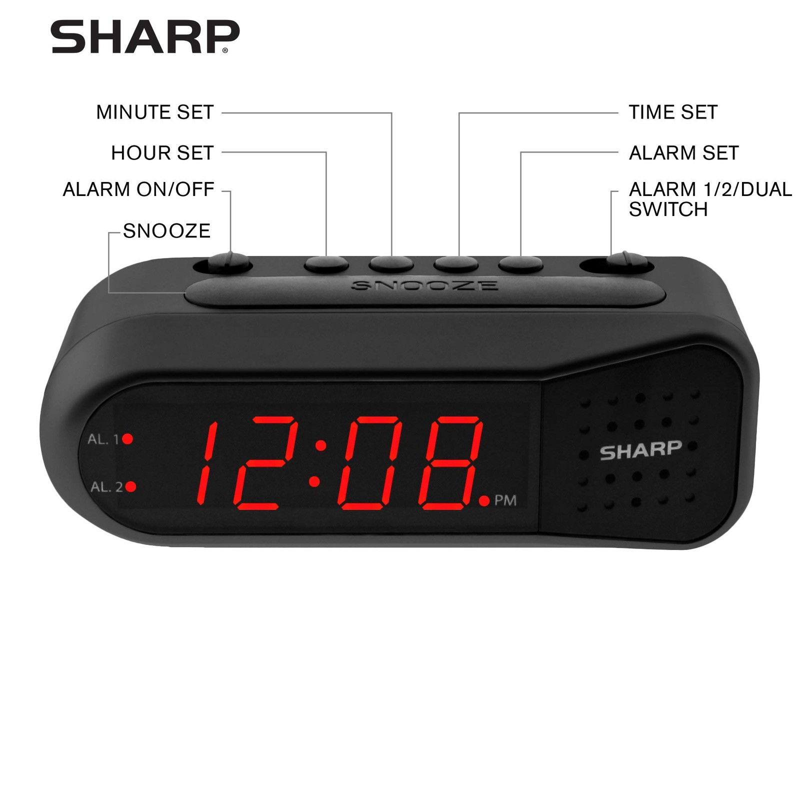 Sharp Easy-Set Digital Alarm Clock for Bedroom – Large Red LED Display, Ascen... gallery