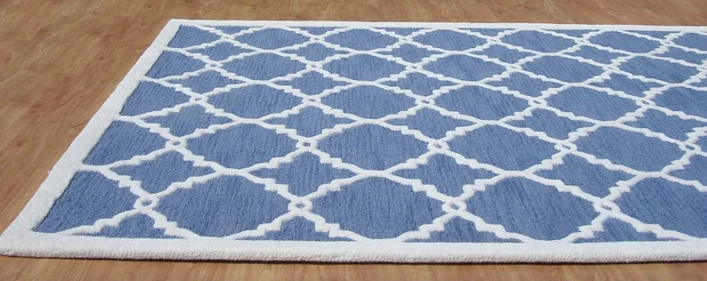Modern Blue Loop & Cut Pile Hand Tufted 100% Woolen Handmade Area Rug/Carpet gallery